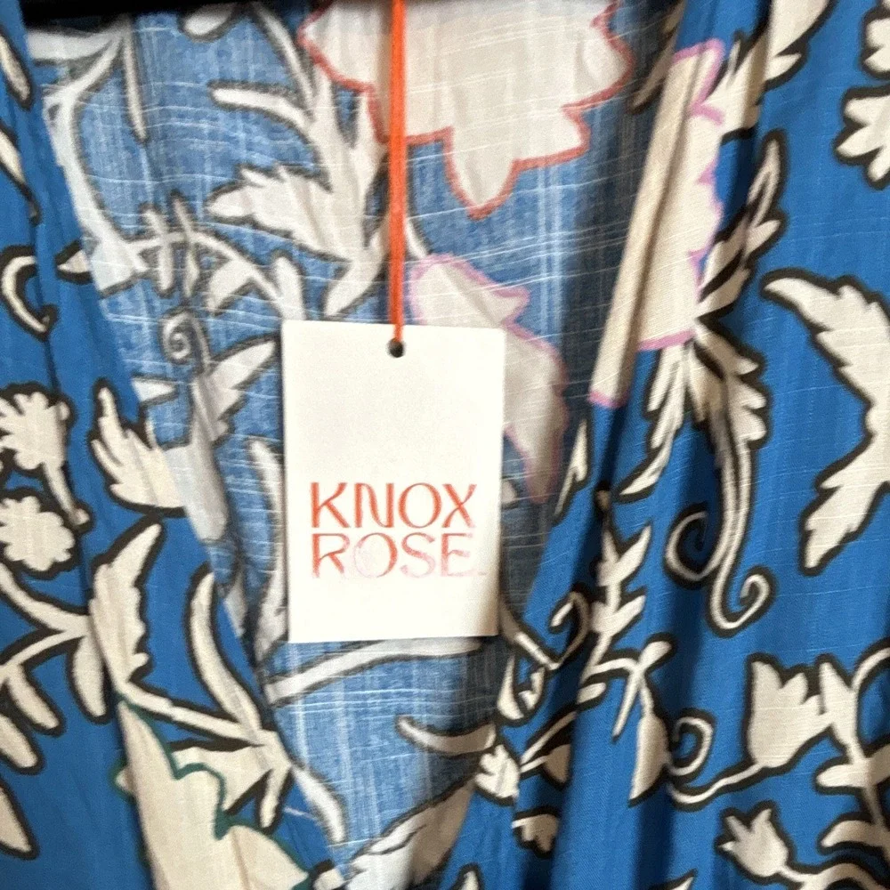 Knox Rose Blue White Floral Wrap Maxi Dress Ruffle Pockets V-Neck Puff XL - Picture 4 of 9